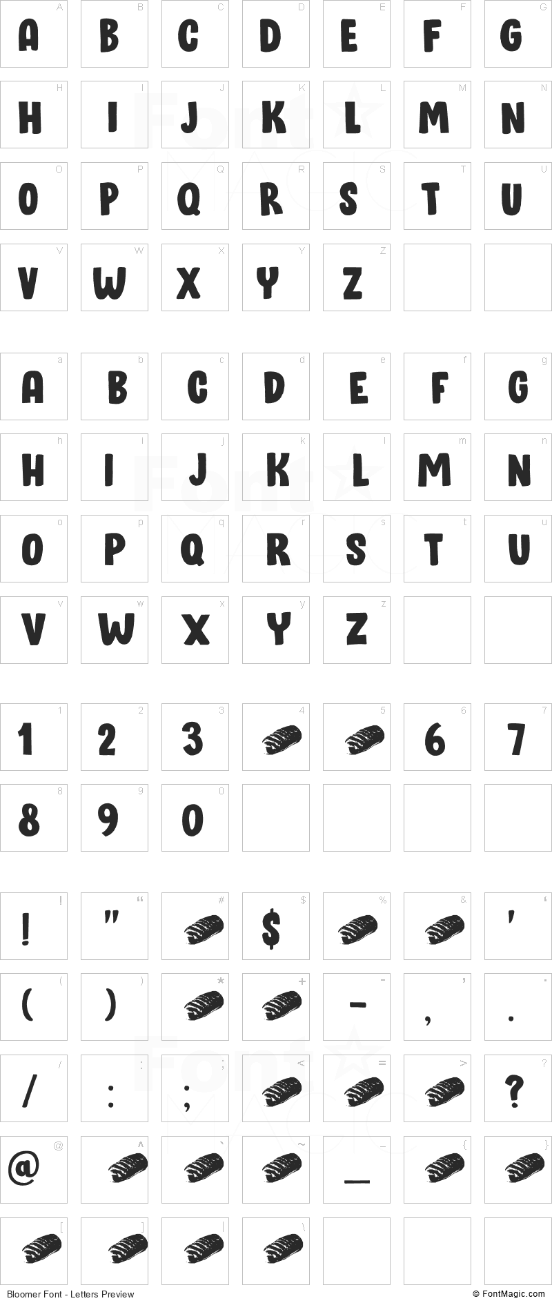 Bloomer Font - All Latters Preview Chart