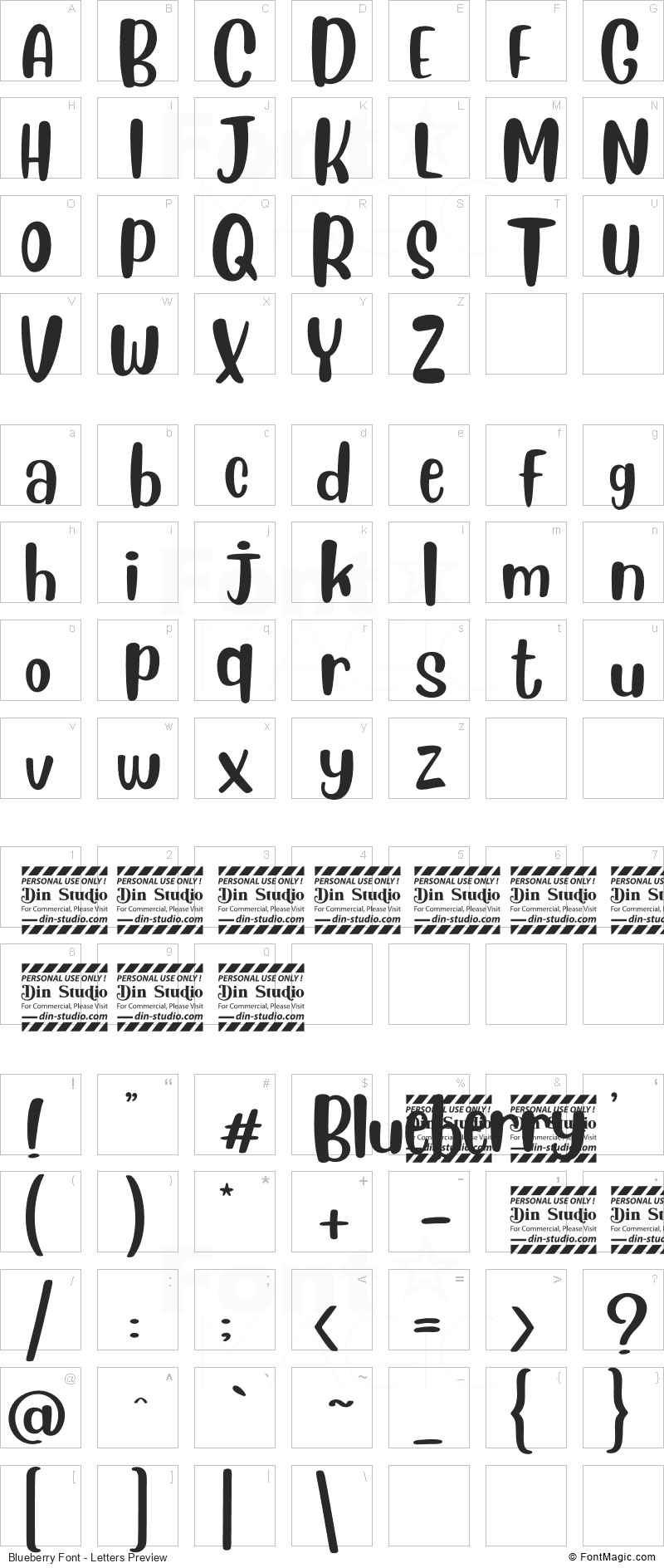 Blueberry Font - All Latters Preview Chart