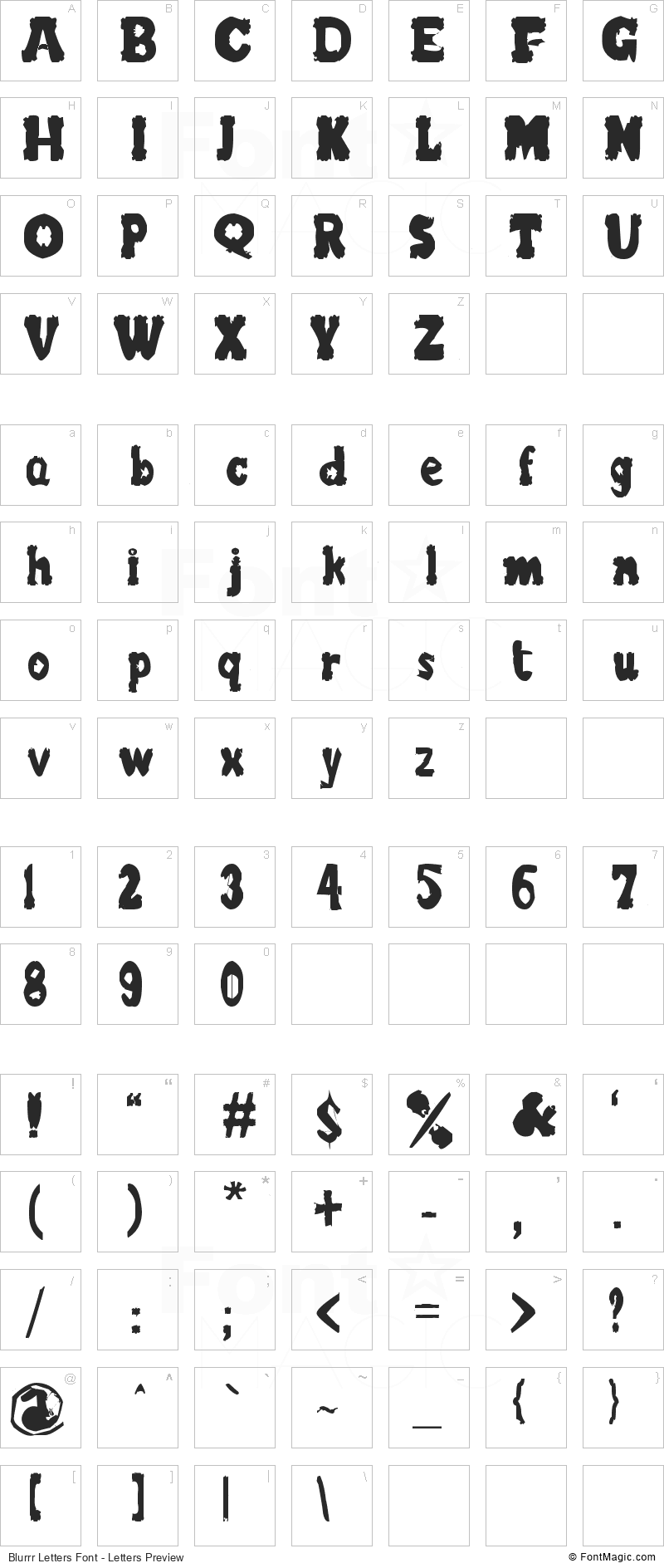 Blurrr Letters Font - All Latters Preview Chart