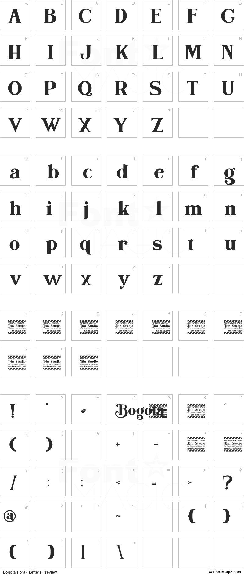 Bogota Font - All Latters Preview Chart