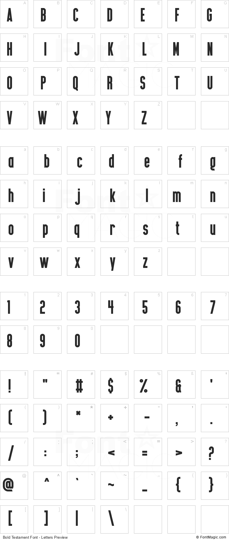 Bold Testament Font - All Latters Preview Chart