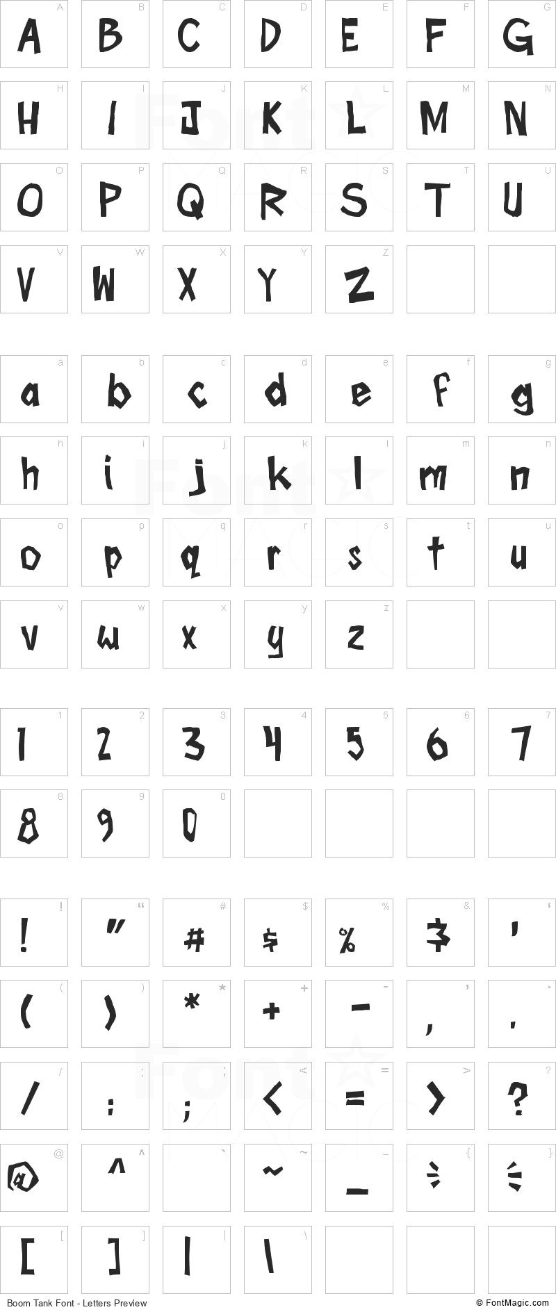 Boom Tank Font - All Latters Preview Chart