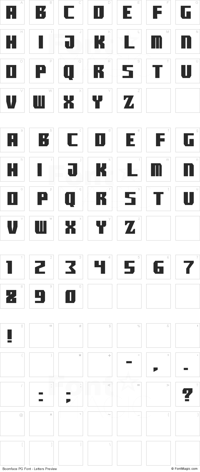 Boomface PG Font - All Latters Preview Chart