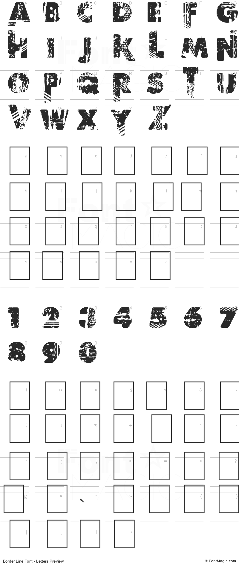 Border Line Font - All Latters Preview Chart