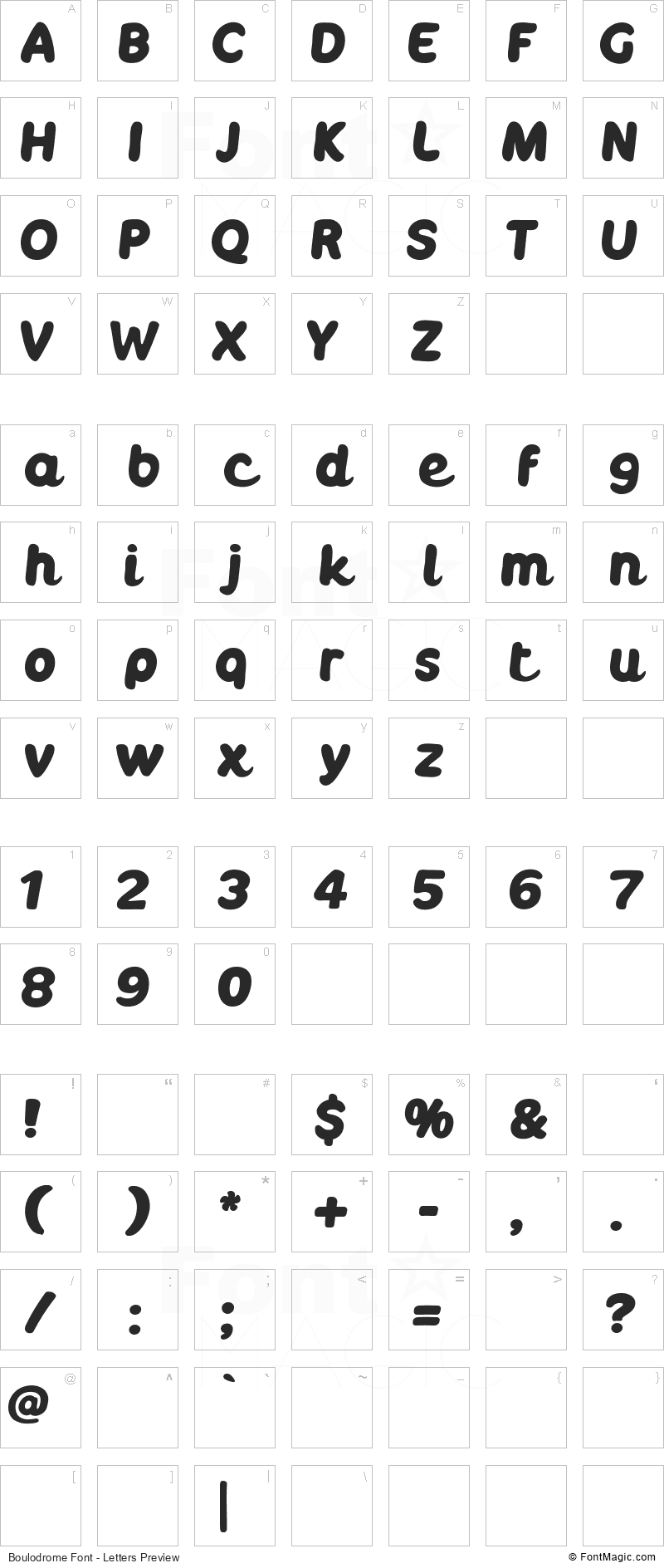 Boulodrome Font - All Latters Preview Chart