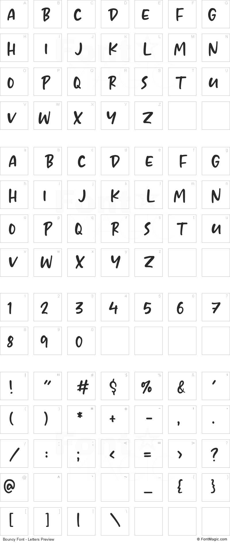 Bouncy Font - All Latters Preview Chart