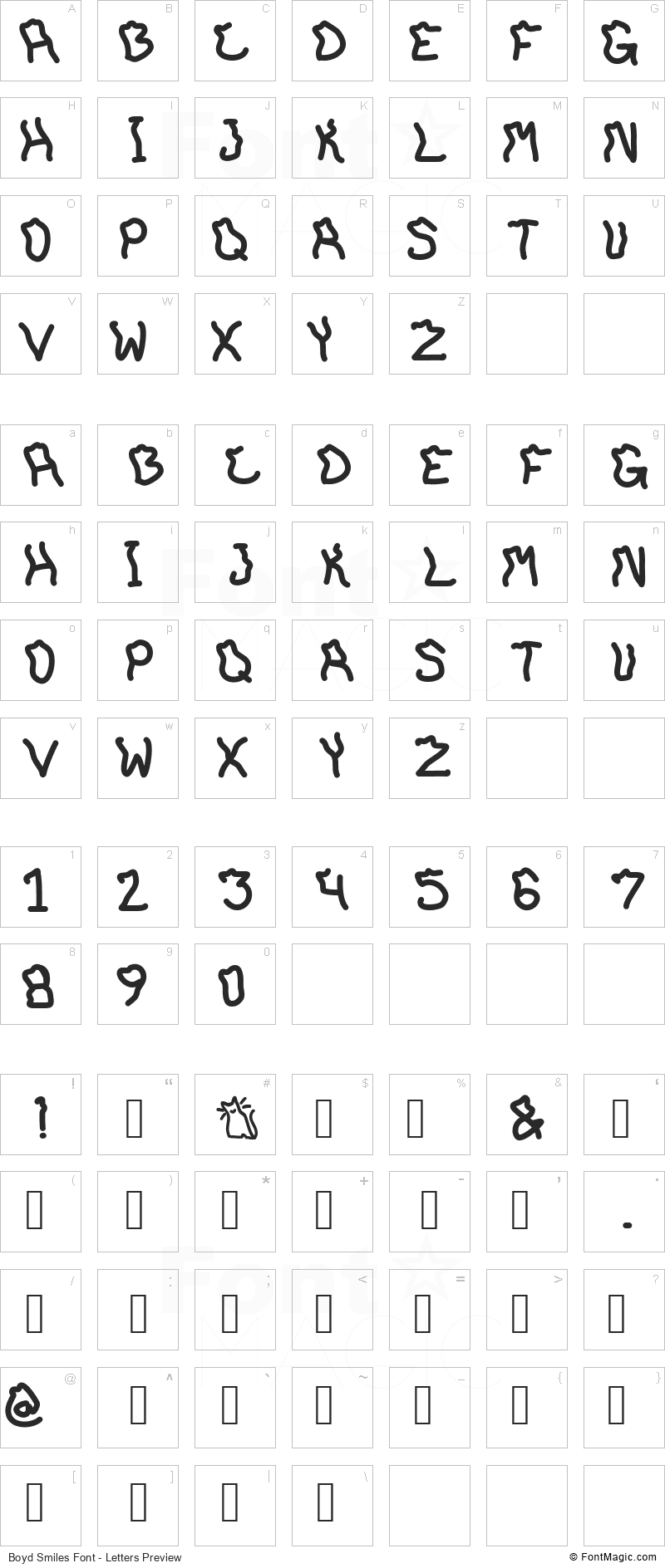 Boyd Smiles Font - All Latters Preview Chart