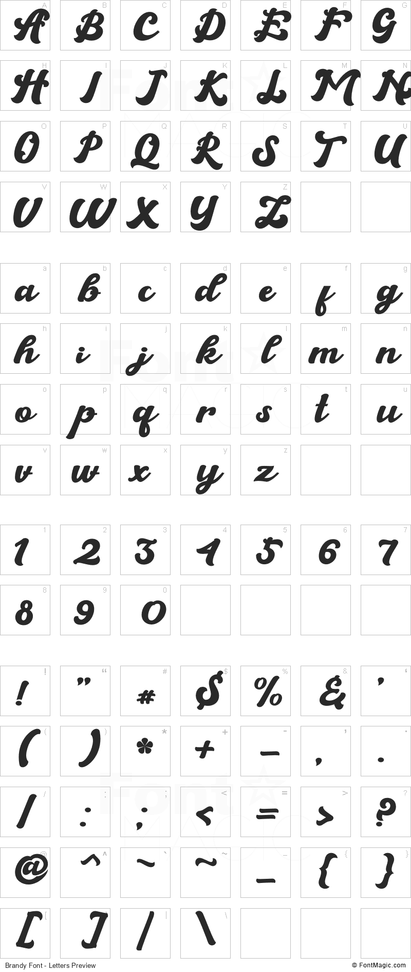 Brandy Font - All Latters Preview Chart