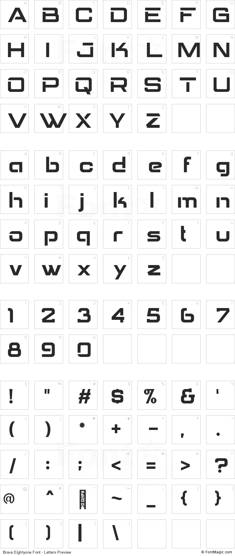 Brave Eightyone Font - All Latters Preview Chart