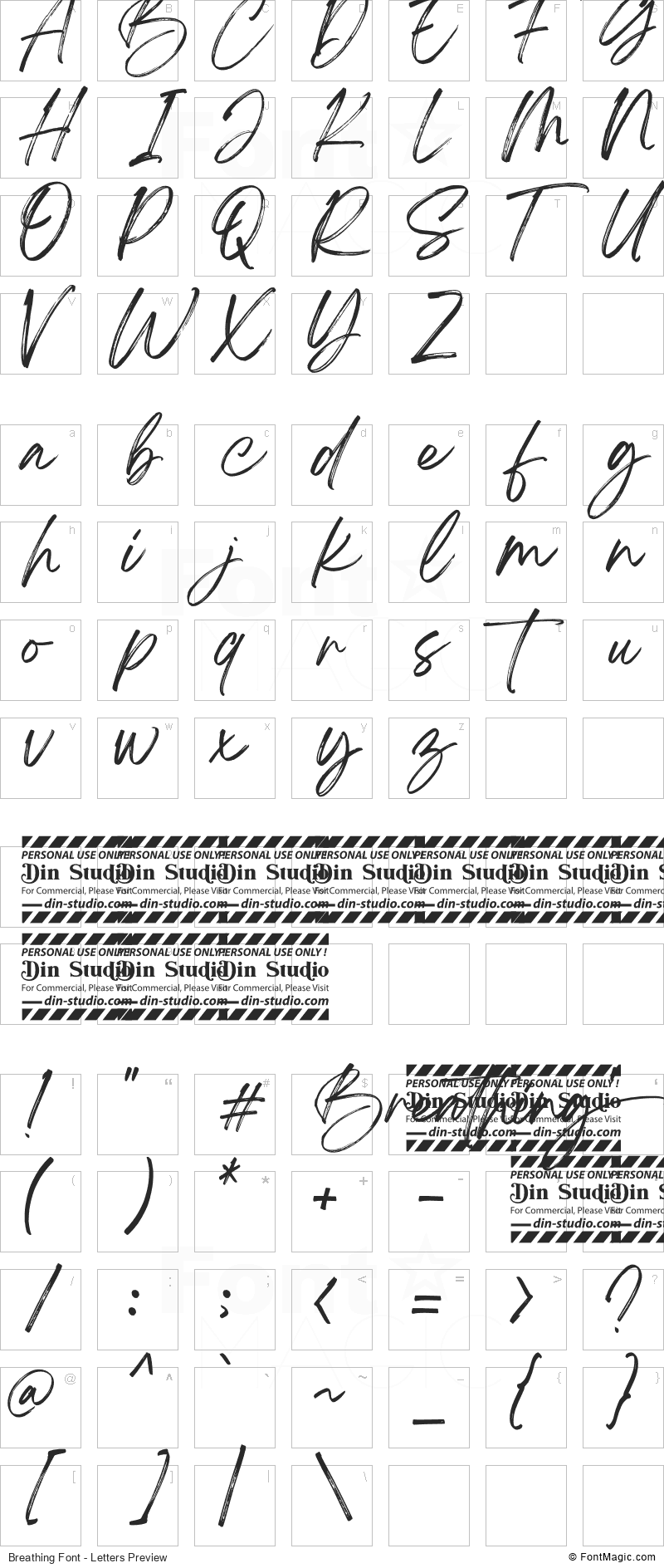 Breathing Font - All Latters Preview Chart