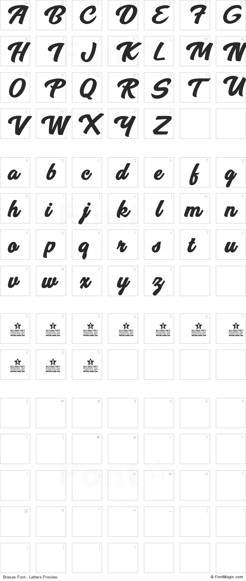Breeze Font - All Latters Preview Chart