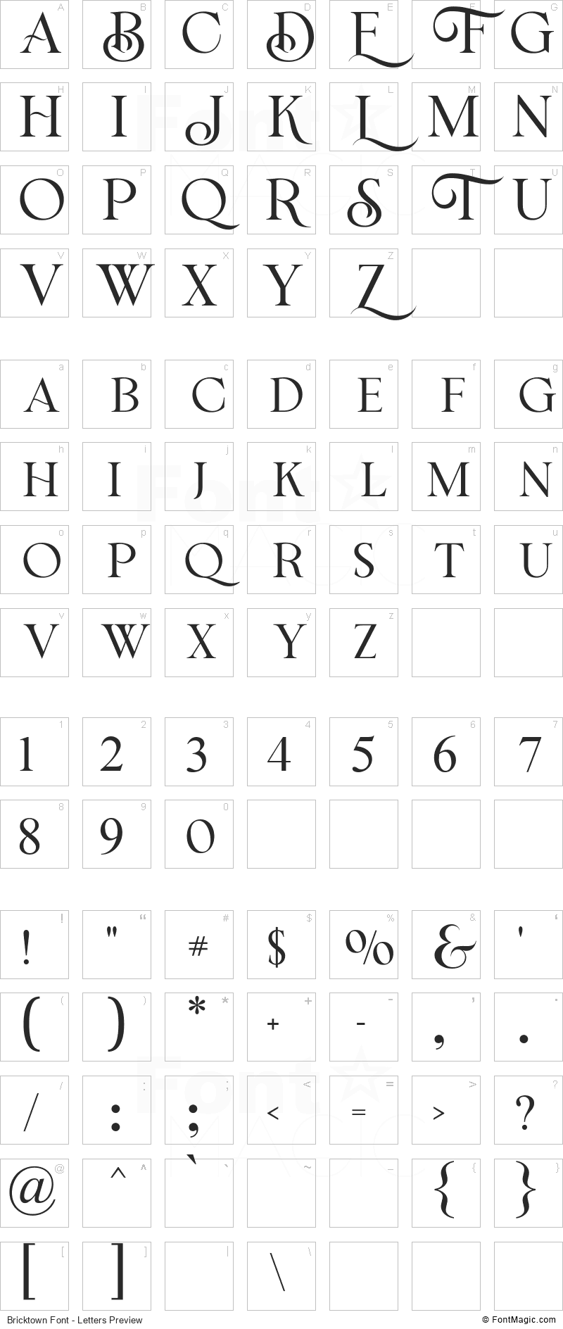 Bricktown Font - All Latters Preview Chart
