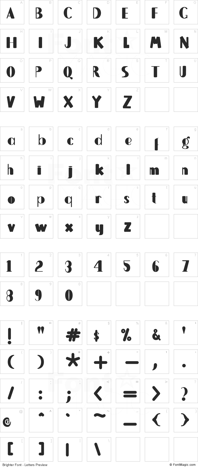 Brighter Font - All Latters Preview Chart