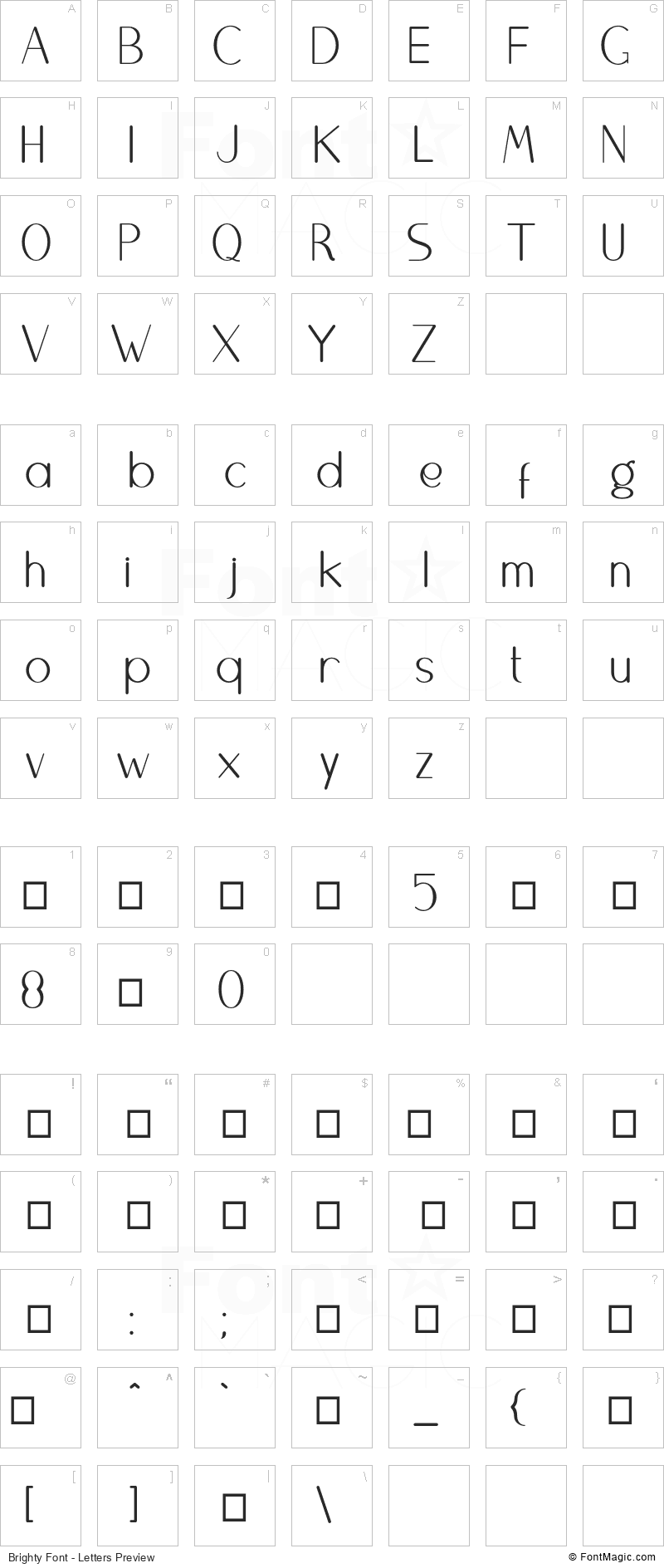 Brighty Font - All Latters Preview Chart