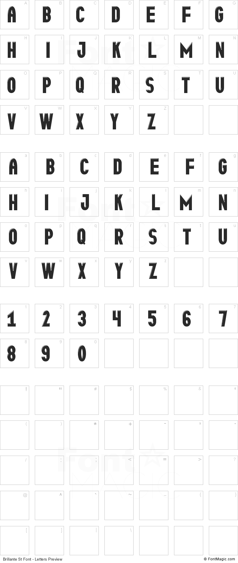 Brillante St Font - All Latters Preview Chart