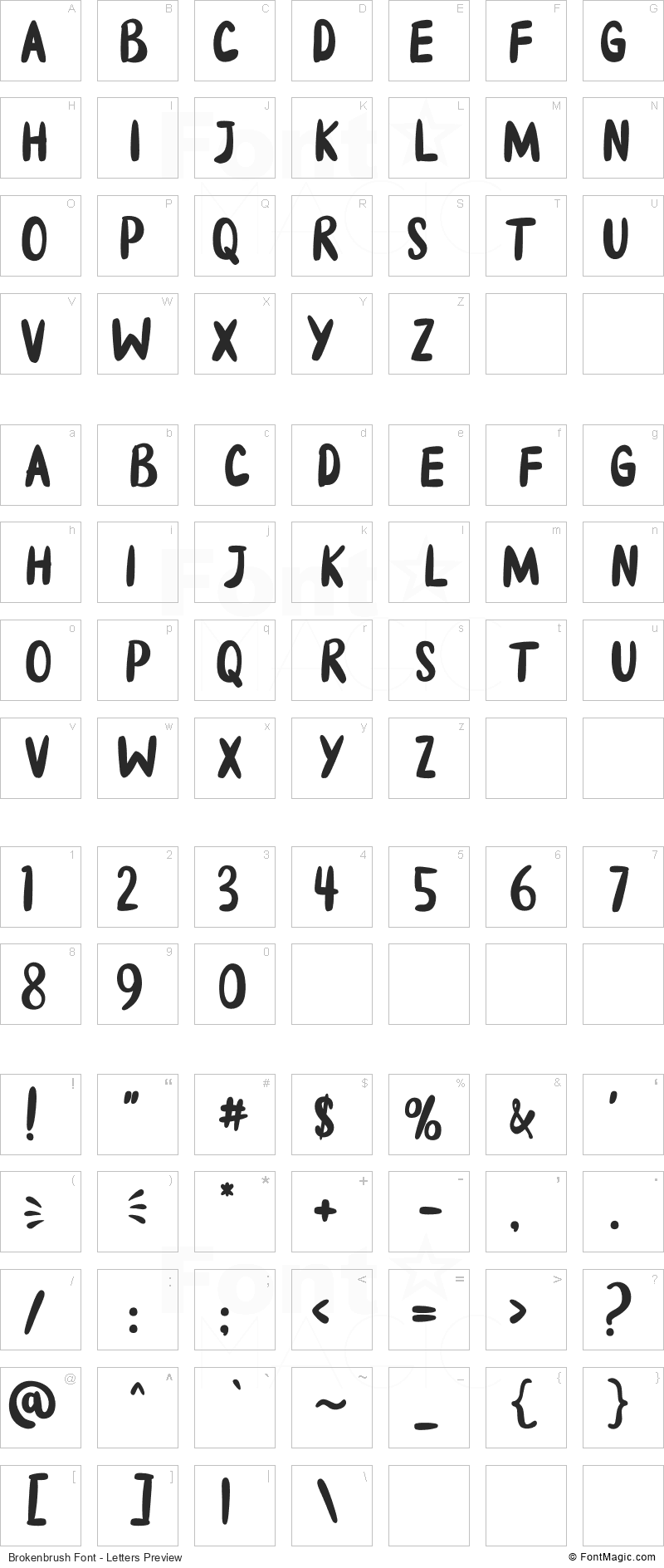 Brokenbrush Font - All Latters Preview Chart