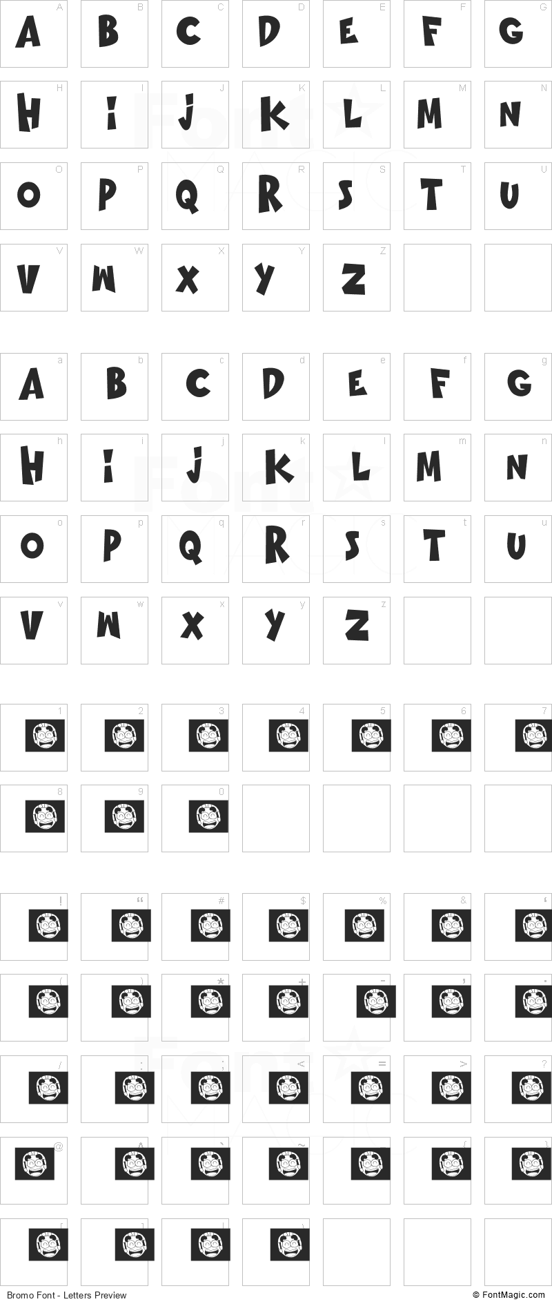 Bromo Font - All Latters Preview Chart