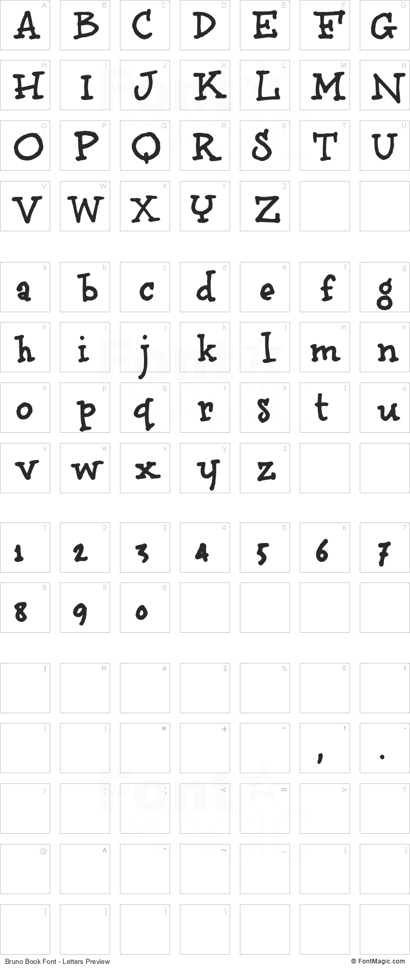 Bruno Book Font - All Latters Preview Chart