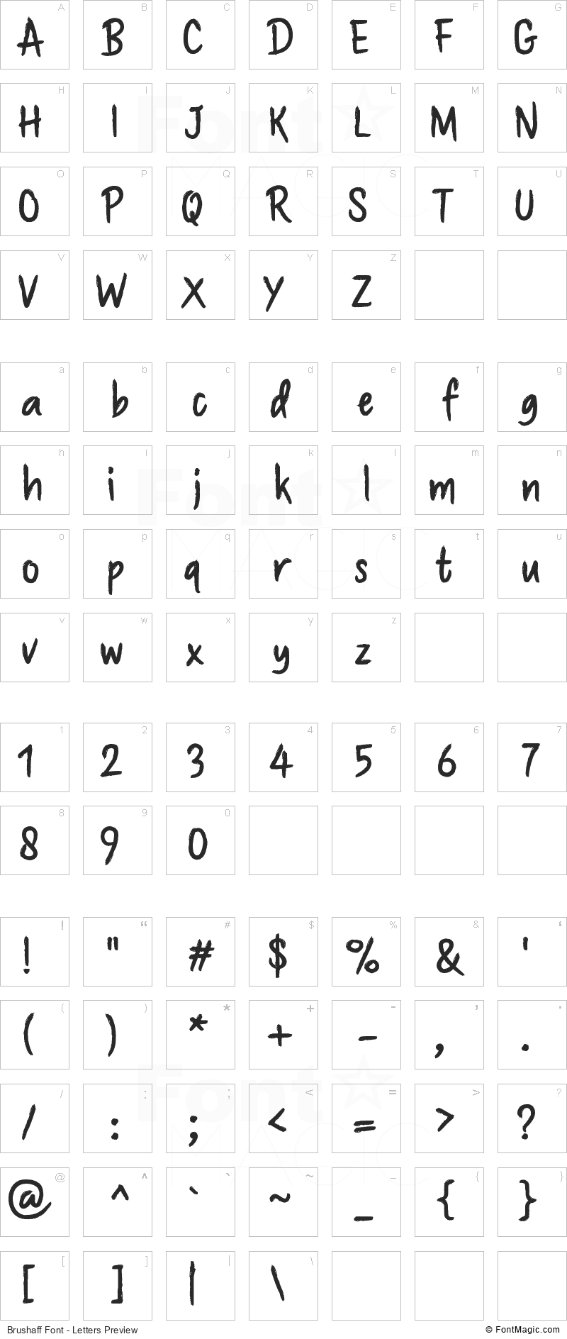 Brushaff Font - All Latters Preview Chart
