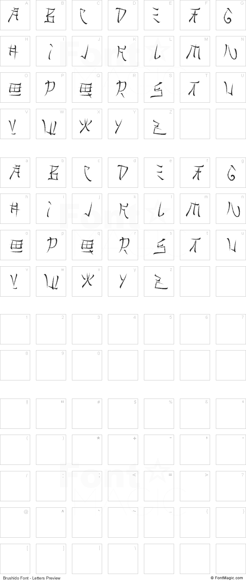 Brushido Font - All Latters Preview Chart