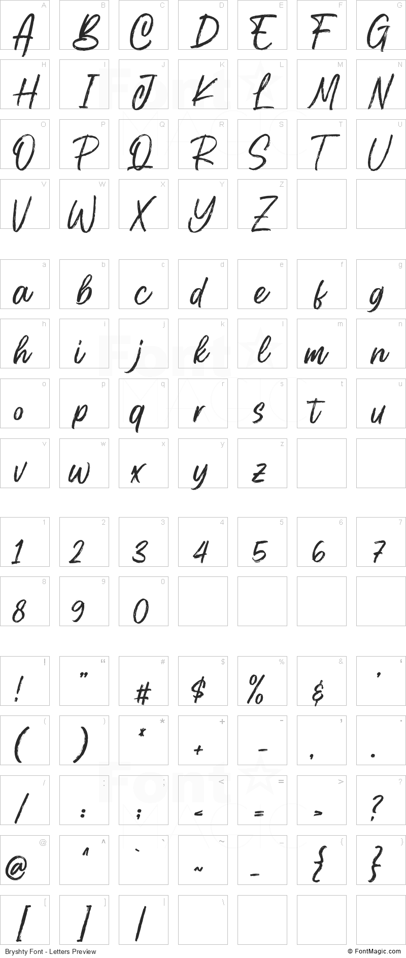 Bryshty Font - All Latters Preview Chart