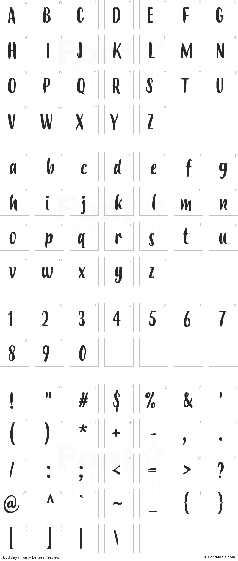 Budidaya Font - All Latters Preview Chart