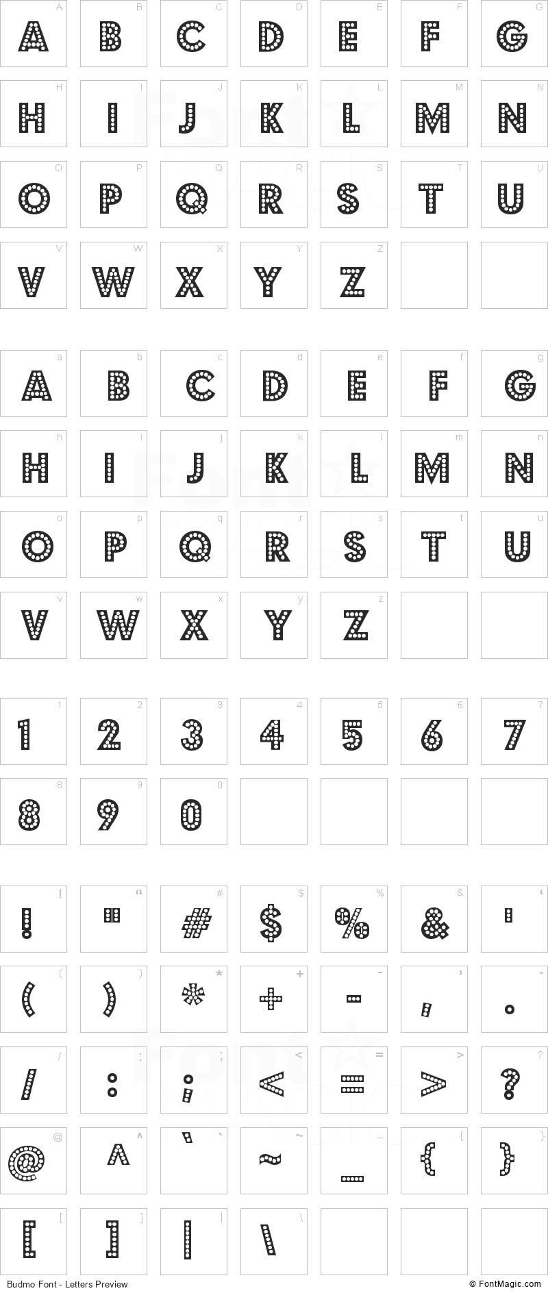 Budmo Font - All Latters Preview Chart