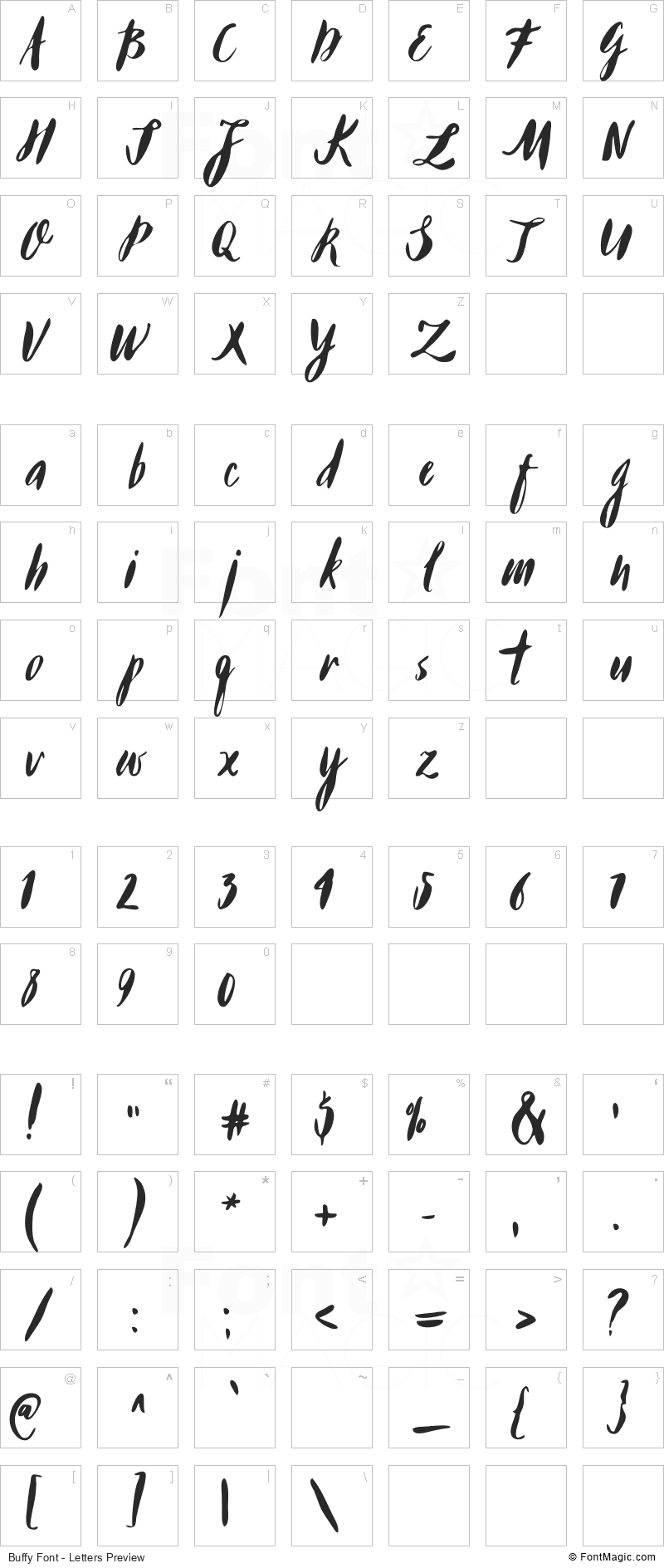Buffy Font - All Latters Preview Chart