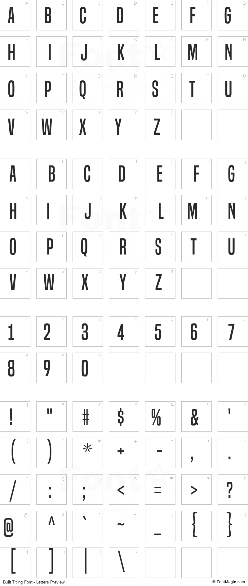 Built Titling Font - All Latters Preview Chart