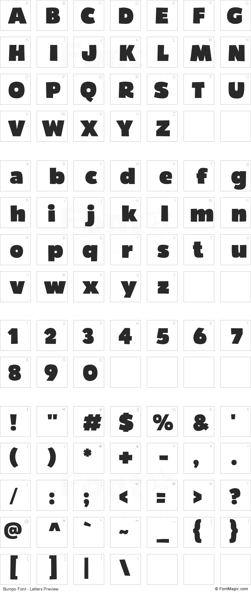 Bumpo Font - All Latters Preview Chart
