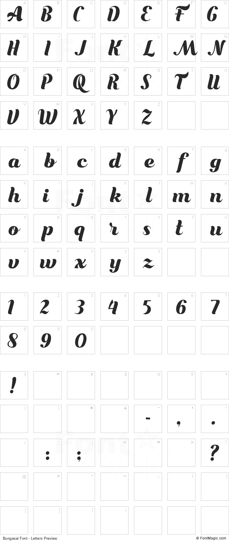 Bungasai Font - All Latters Preview Chart