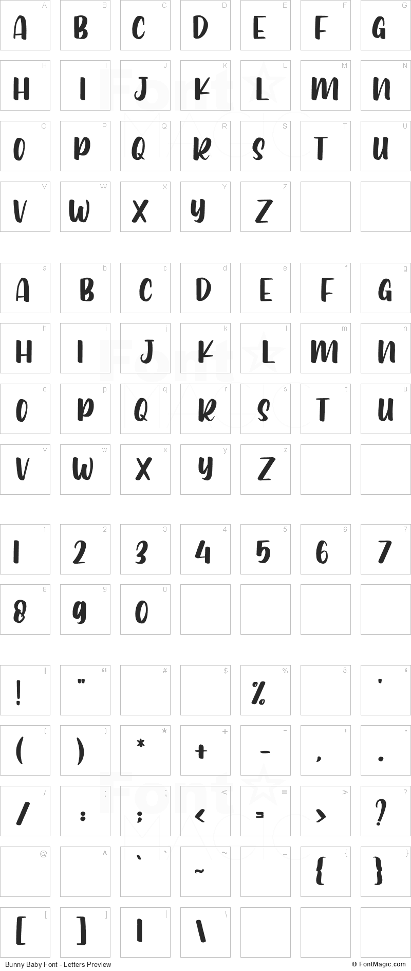 Bunny Baby Font - All Latters Preview Chart