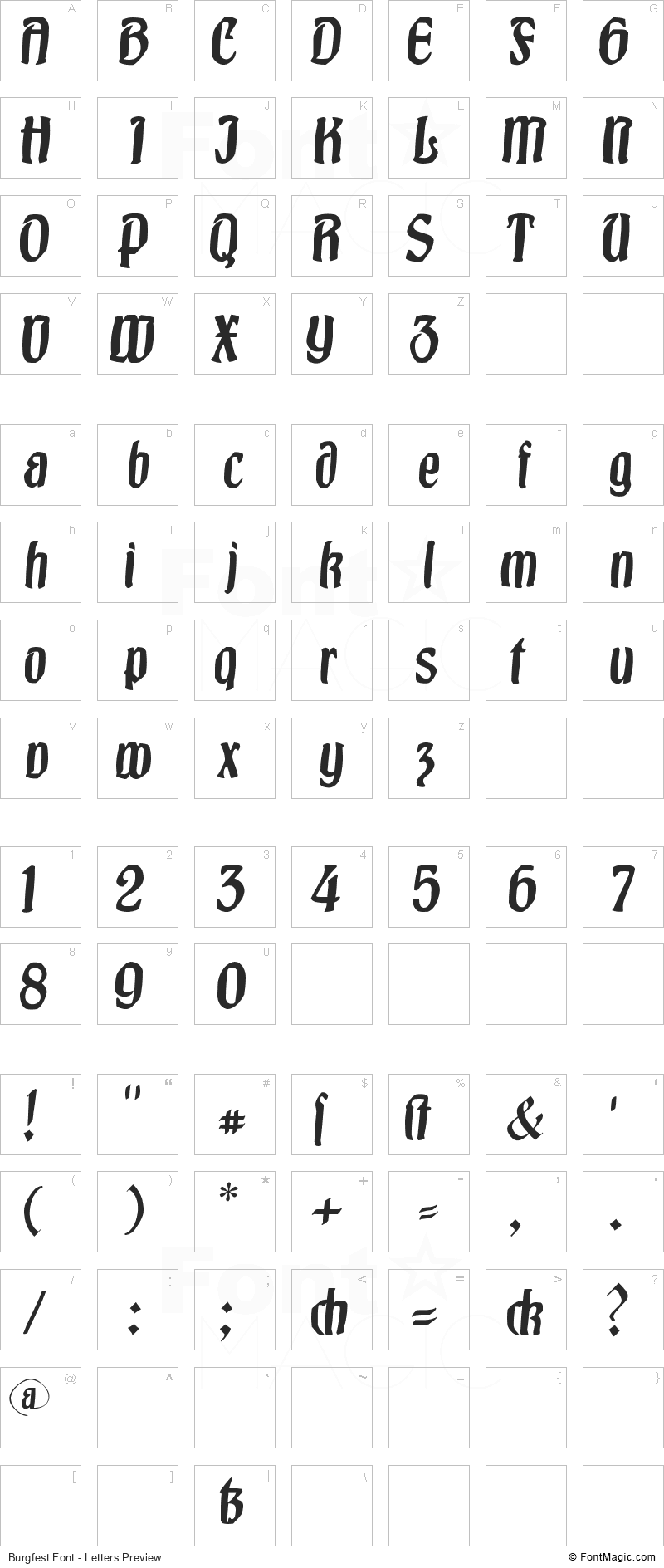 Burgfest Font - All Latters Preview Chart