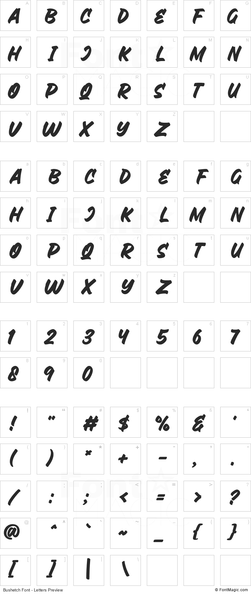 Bushetch Font - All Latters Preview Chart