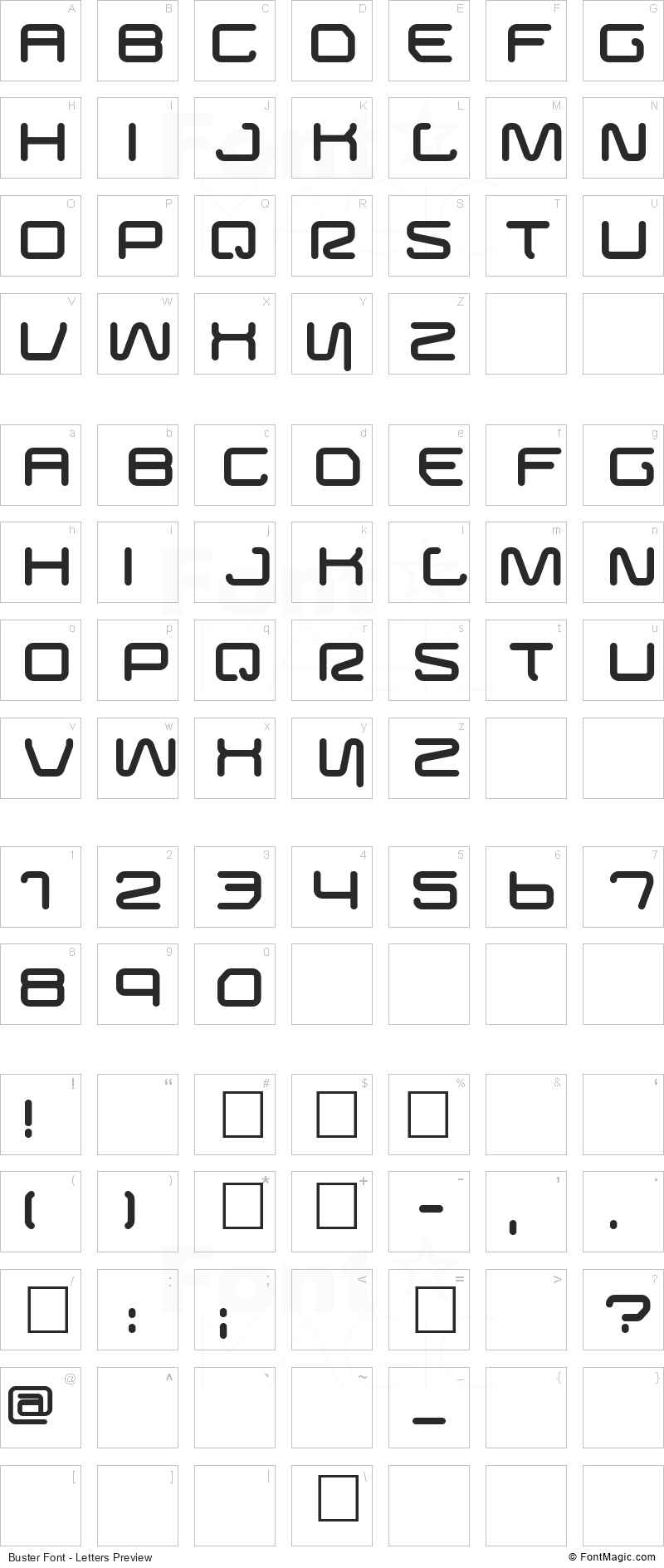 Buster Font - All Latters Preview Chart
