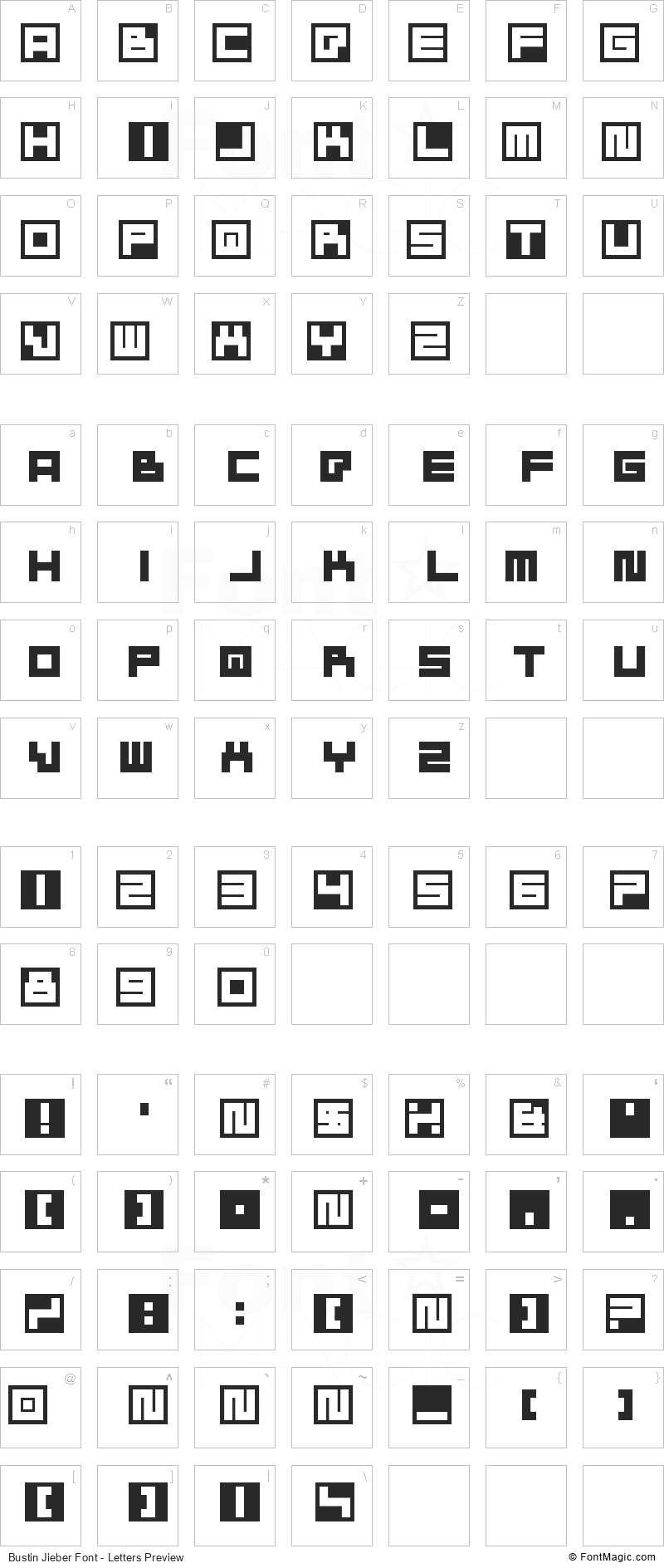 Bustin Jieber Font - All Latters Preview Chart