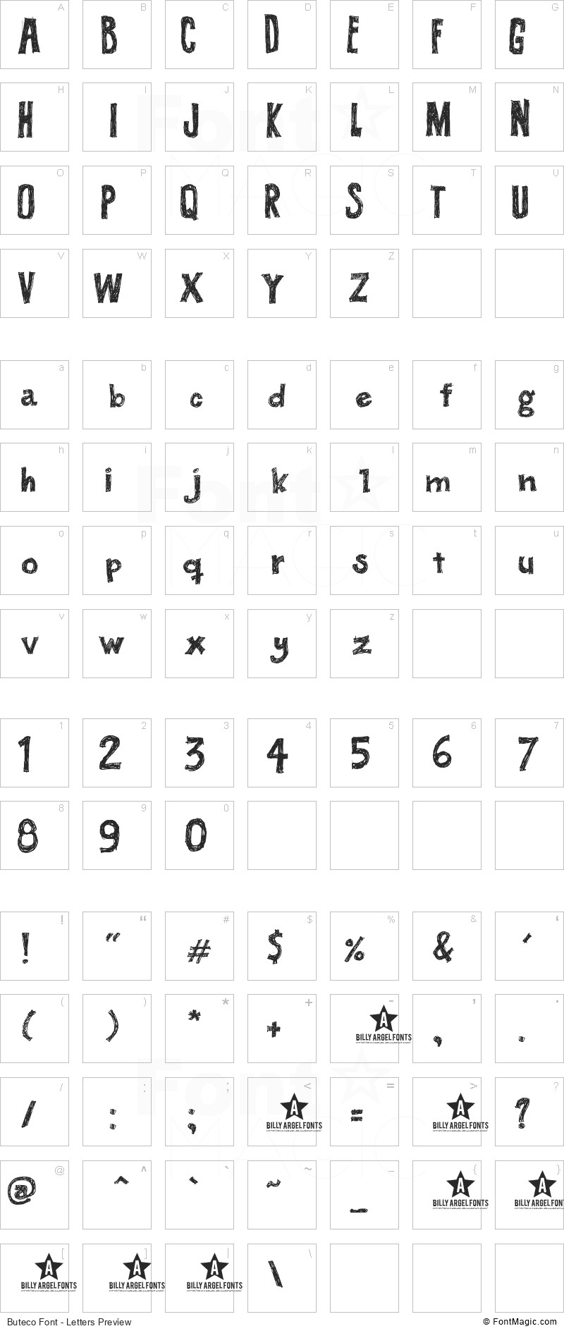 Buteco Font - All Latters Preview Chart
