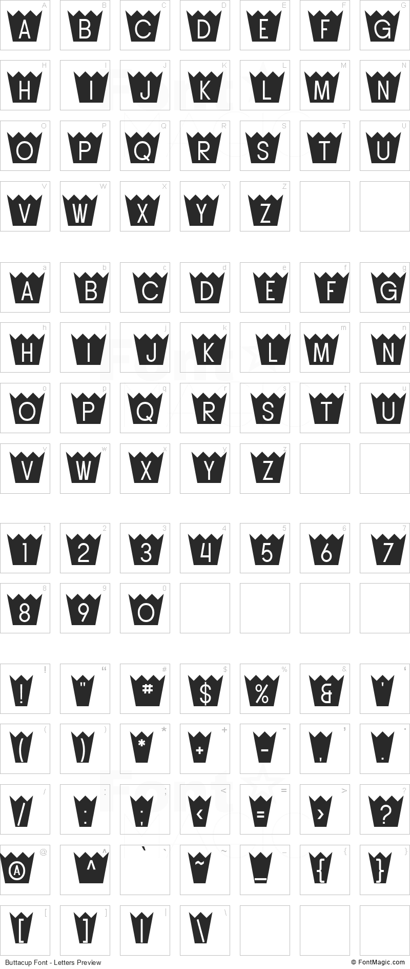 Buttacup Font - All Latters Preview Chart