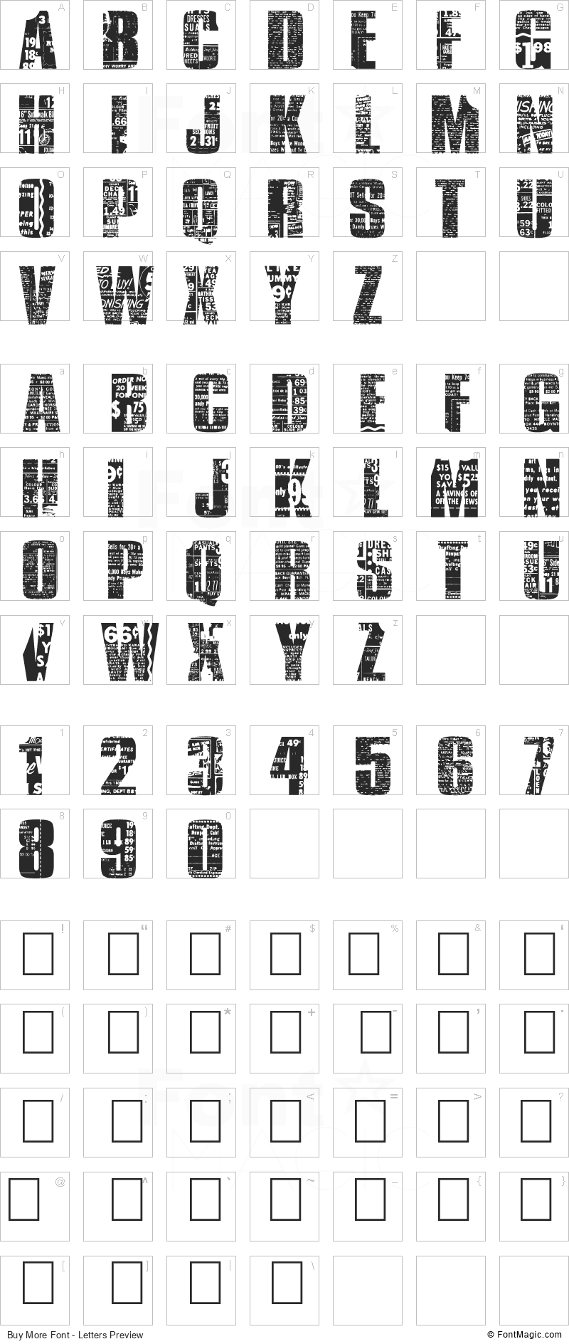 Buy More Font - All Latters Preview Chart