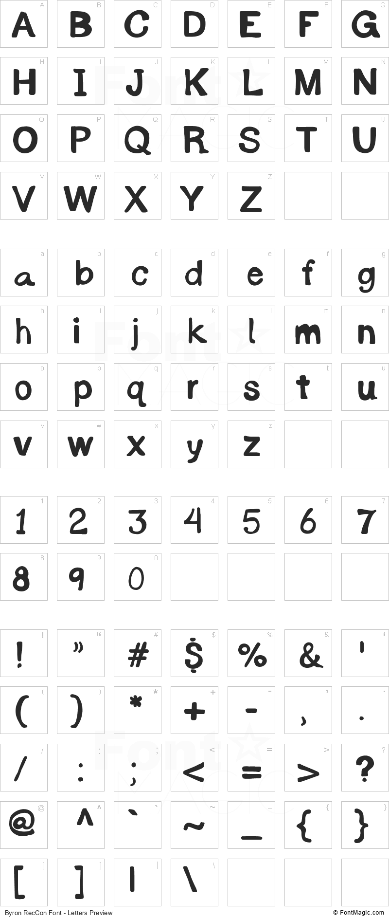 Byron RecCon Font - All Latters Preview Chart