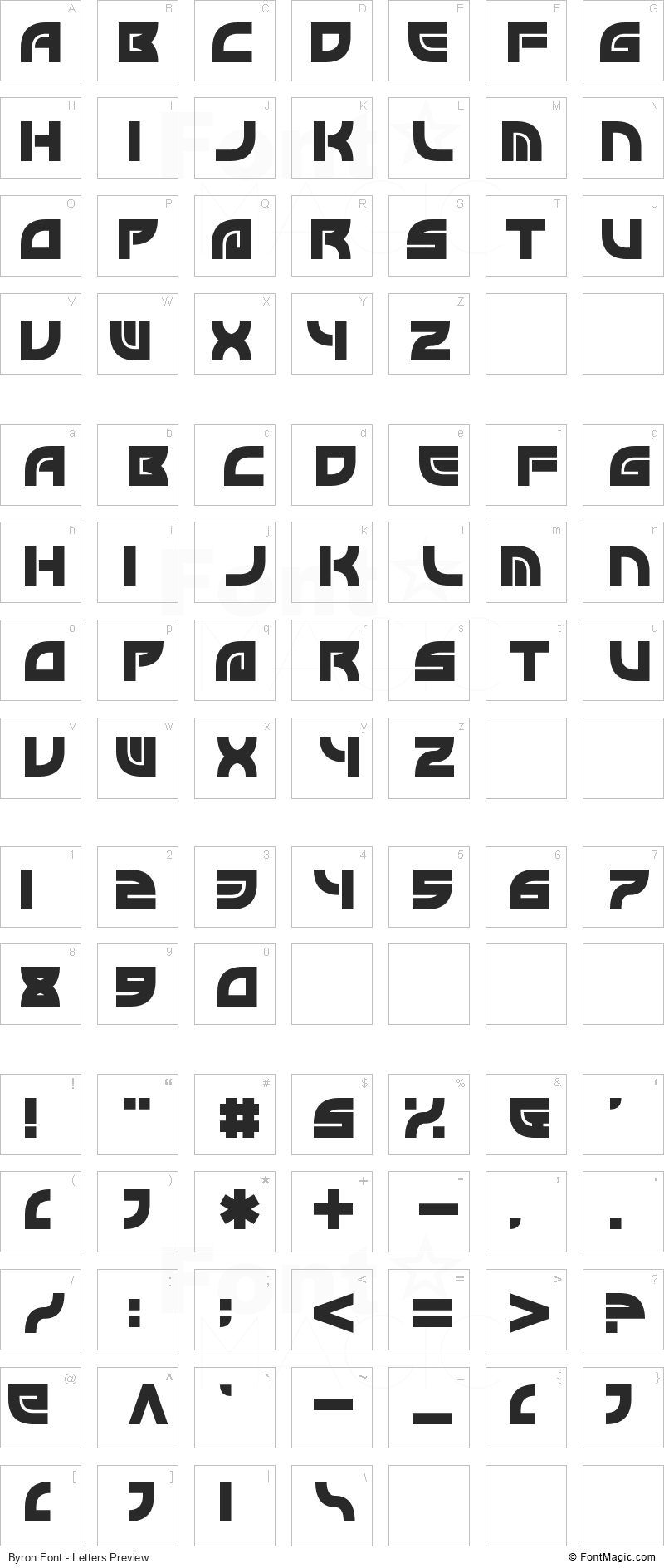 Byron Font - All Latters Preview Chart