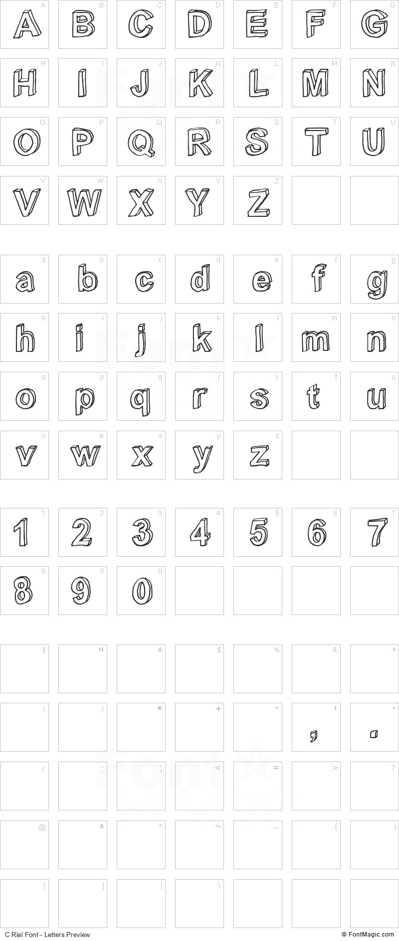 C Rial Font - All Latters Preview Chart