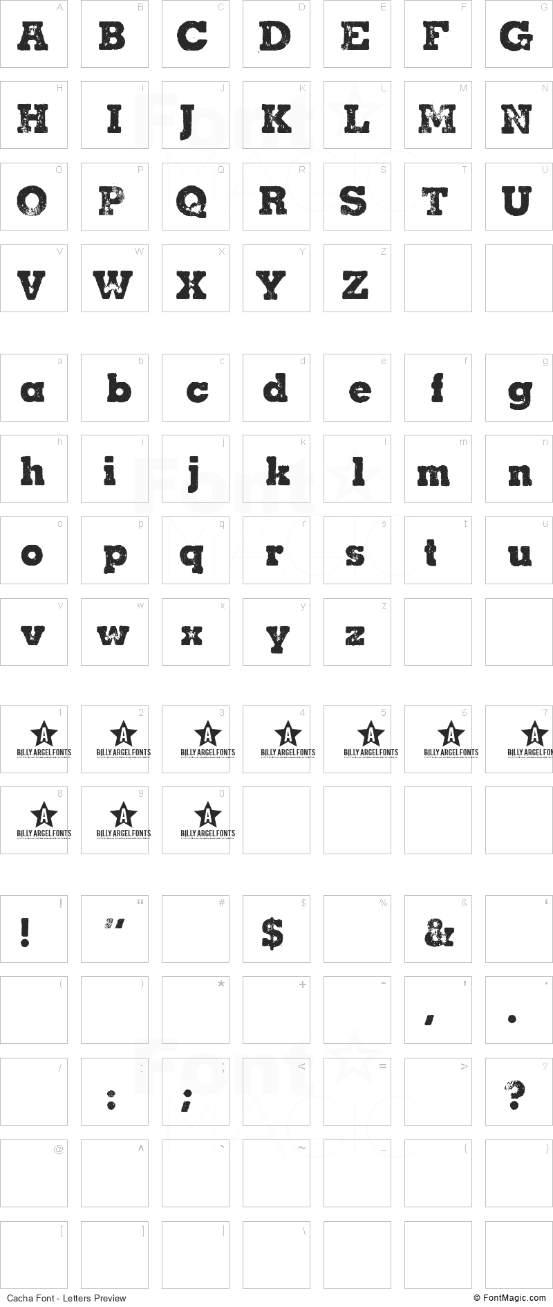 Cacha Font - All Latters Preview Chart