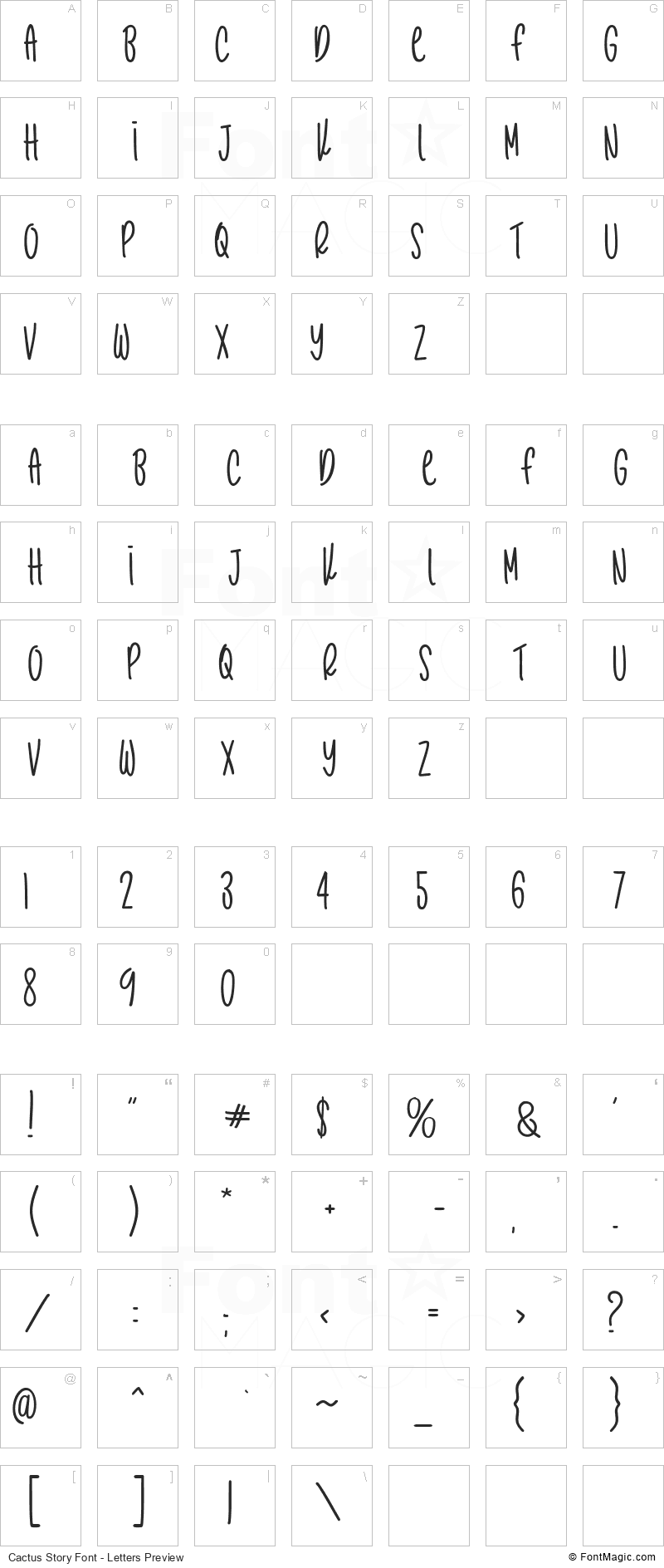 Cactus Story Font - All Latters Preview Chart