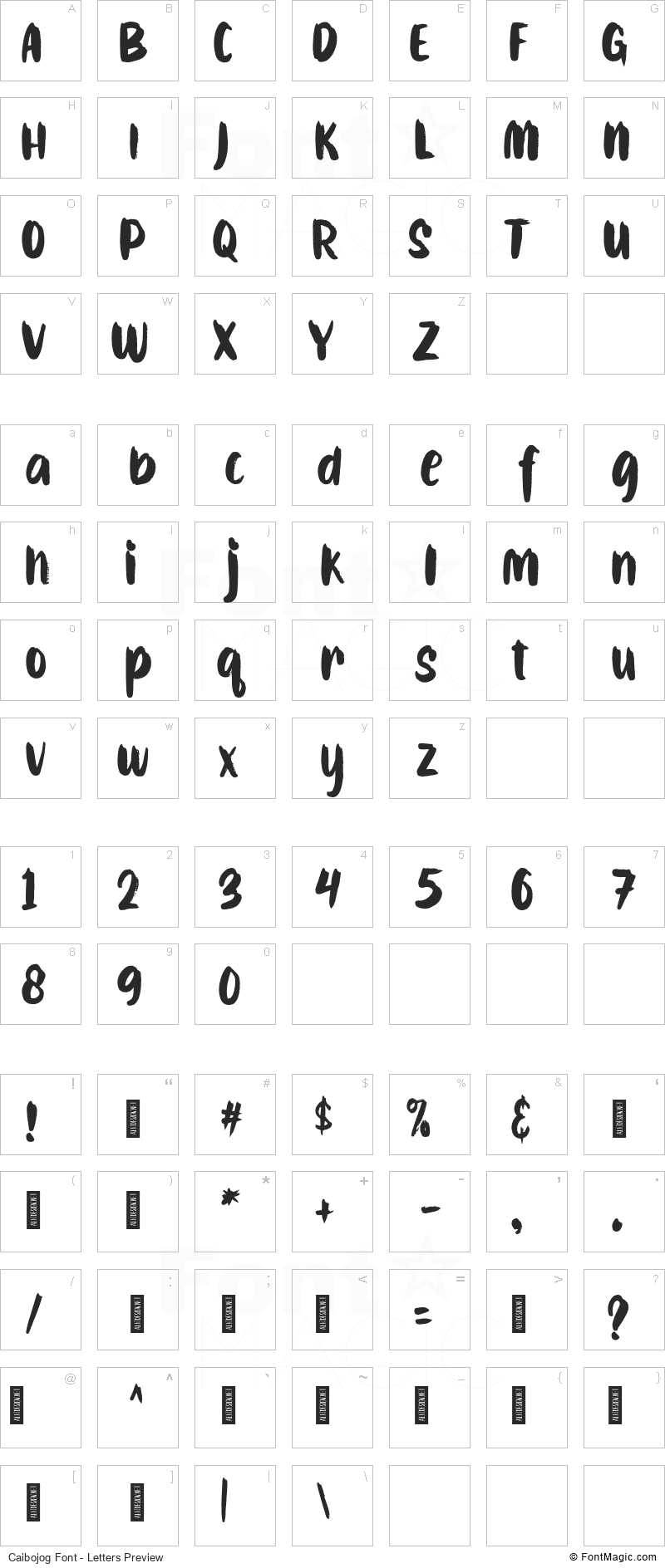 Caibojog Font - All Latters Preview Chart