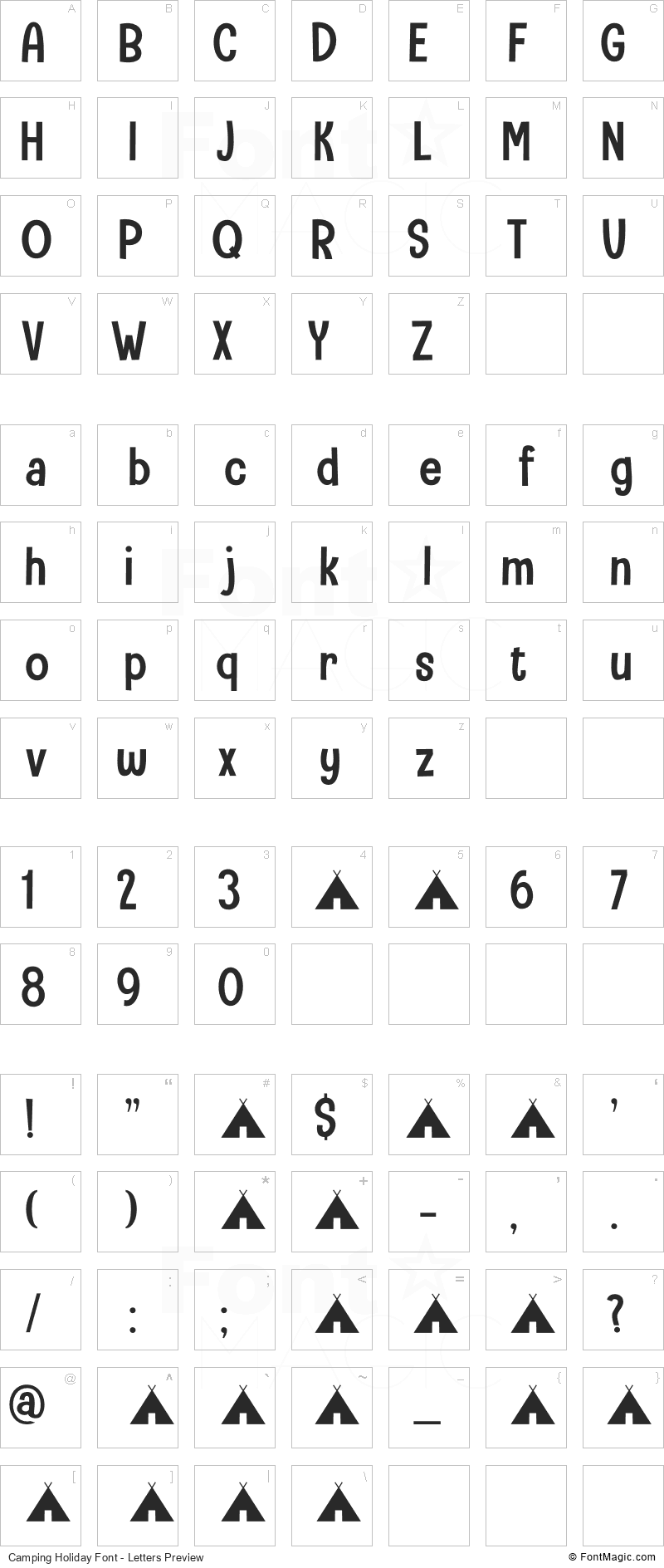 Camping Holiday Font - All Latters Preview Chart