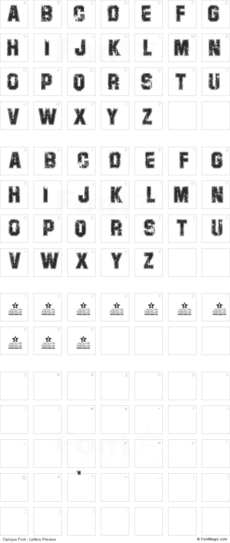 Campus Font - All Latters Preview Chart