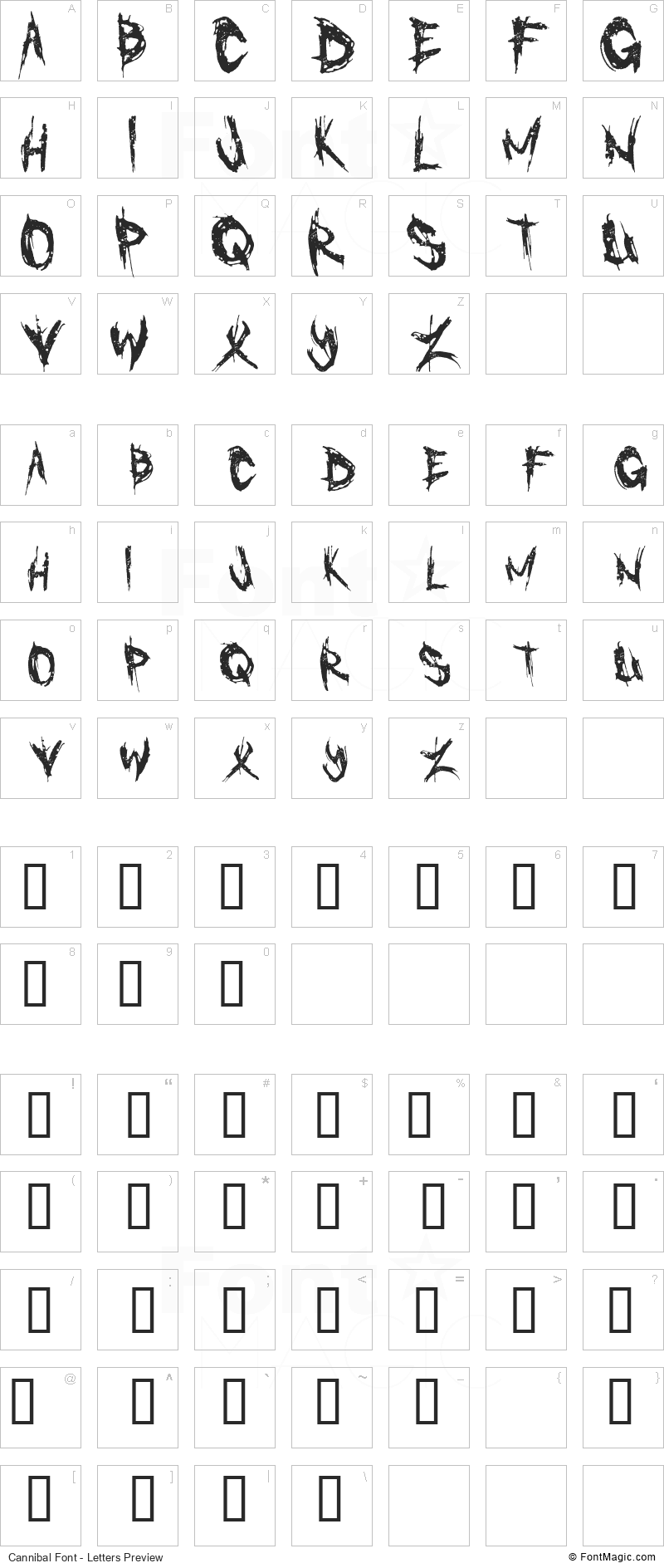 Cannibal Font - All Latters Preview Chart