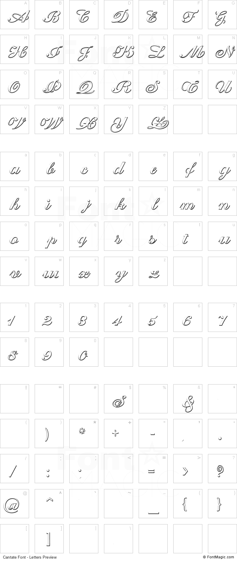 Cantate Font - All Latters Preview Chart