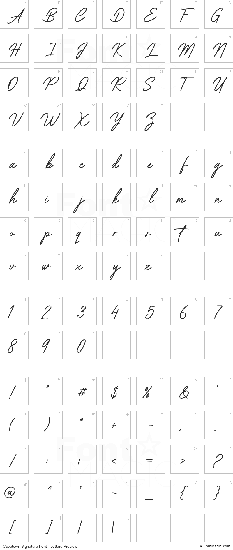 Capetown Signature Font - All Latters Preview Chart